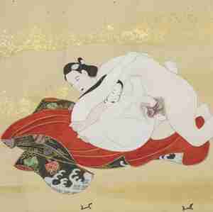 Shunga schildering erotische afbeelding Japan ca 1720 papier op zijde particuliere collectie