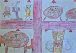 Myrthe Beltman 7 jaar Door het raam van het kattencafé Kattencafe Het Visje Zutphen