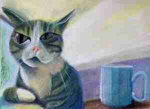 Rosemarijn Mulder Lagas Poes met mok Kattenhuiskamer DOC Hengelo