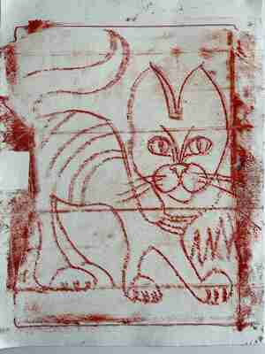 Barbara de Jong Loertje ets uit melkpak Kattencafé Kopjes Amsterdam