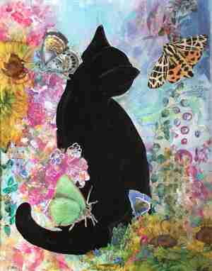 Willemien Slöetjes Kat mixed media Kattecafé Op zn kop Groningen