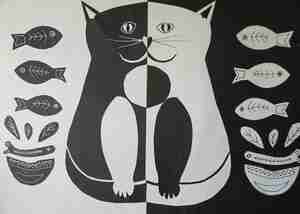 Alie ten Kate Kat met vissen Kattencafé Skatjes Zwolle